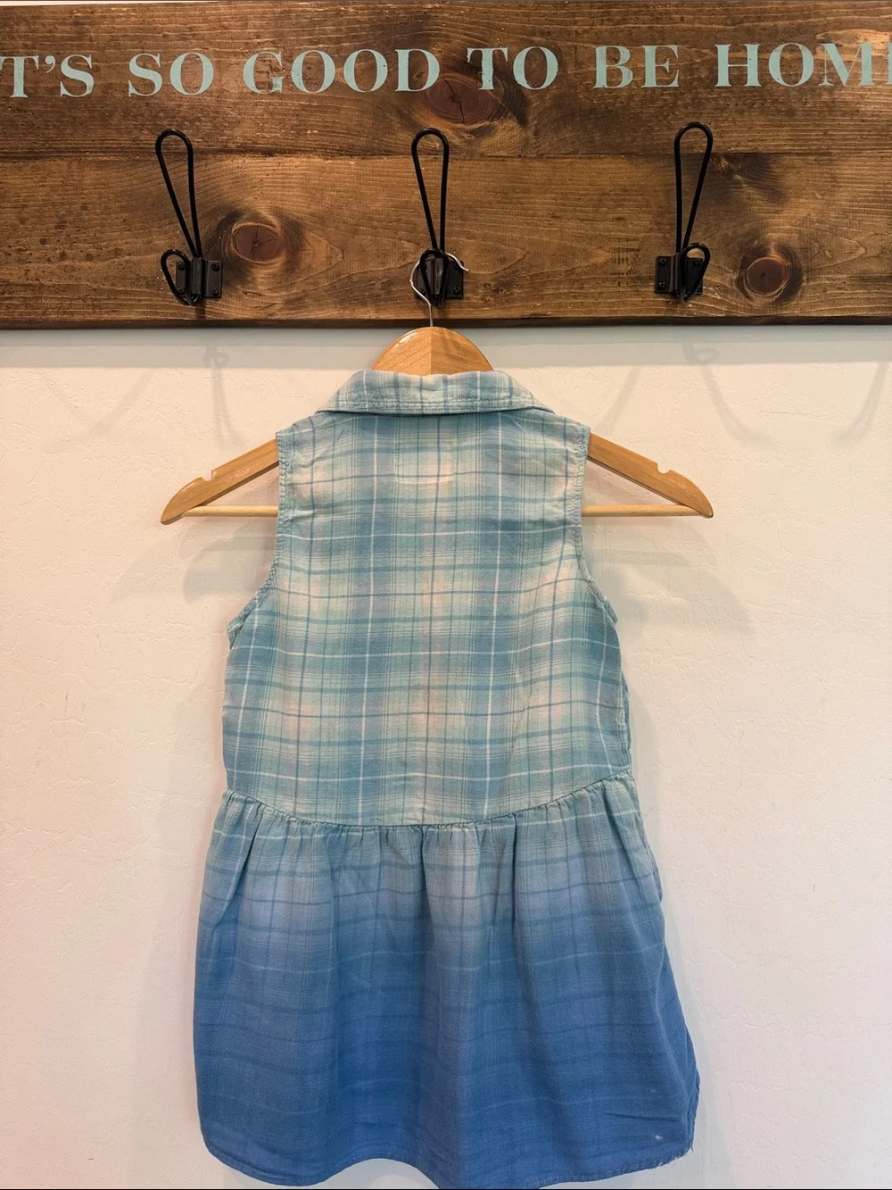 Justice Blue Mint Ombre Plaid Sleeveless Button-Front Shirt